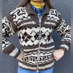 Hand Knit Cowichan Style 100% Wool Vintage Sweater